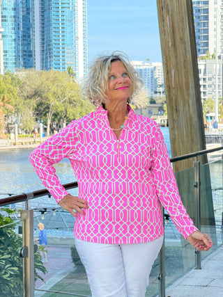 LULU B PALM BEACH LATTICE HALF ZIPPER TOP LULU-B