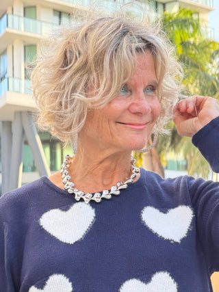 LULU-B NAVY FUZZY HEART SWEATER