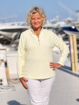 NAUTICAL YELLOW STRIPE HALF ZIPPER TOP LULU-B