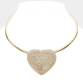 Rhinestone Paved Heart Pendant Necklace Sensibling Corp.