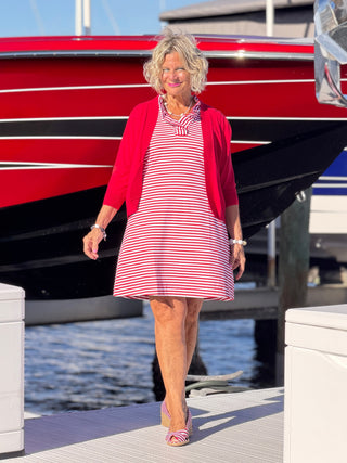 NAUTICAL RED SLEEVELESS RUFFLE DRESS LULU-B