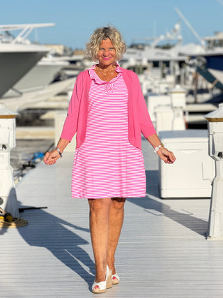 MARINA PINK STRIPE RUFFLE DRESS LULU-B