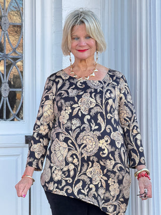 Women's Gold Foil Floral Printed Knit Top Cathys Place