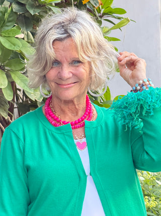 LULU B GREEN CASHMERE FRINGE