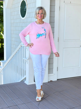 BEACH CLUB PINK CAPE COD MAP SWEATER LULU-B