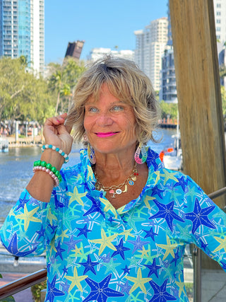 LULU B STARFISH SPLASH RUFFLE TOP