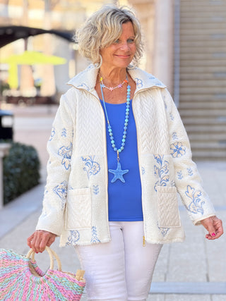 Women's Embroidered Quilted Shearling Jacket - Cathys Place