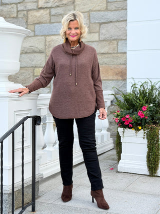 Women's Cozy Cowl Neck Solid Pullover Top Walnut Cathys Place
