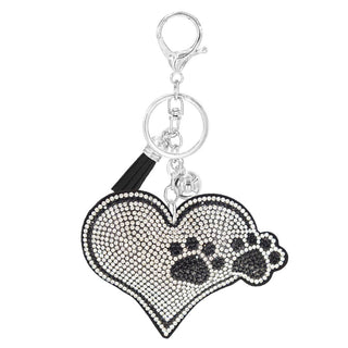 RHINESTONE HEART PAW KEYCHAIN WITH TASSEL, 31966 JOIA ACCESSORIES