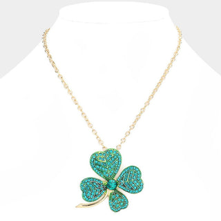 St. Patrick's Day Stone Embellished Clover Pendant Necklace Sensibling Corp.