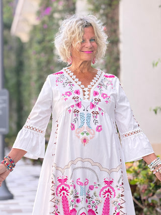 V-neck lace patchwork complete with printed dress Cathys Place
