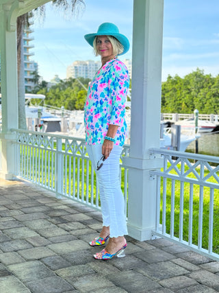 PINK PETALS V NECK TOP