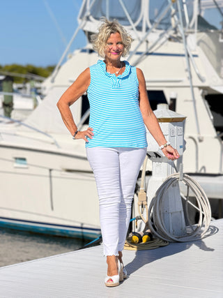 OCEAN BLUE RUFFLE TOP LULU-B