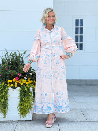 Women Summer Boho Tropical Cotton Linen Maxi Dress with Belt CATHYS RESORTWEAR