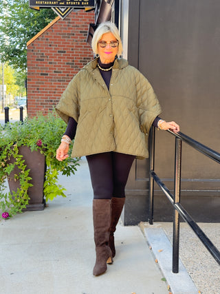 OLIVE QUILTED SNAP JACKET
