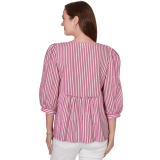 Women's Embroidered Placket Stripe Blouse Cathys Place