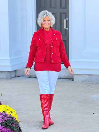 HOLIDAY RED VELOUR JACKET LULU-B
