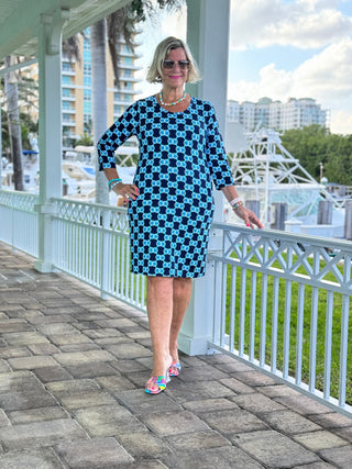 BLUE MEDALLION SLEEVE DRESS