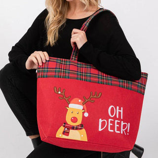 Oh Deer Letter Reindeer Christmas Tote Bag