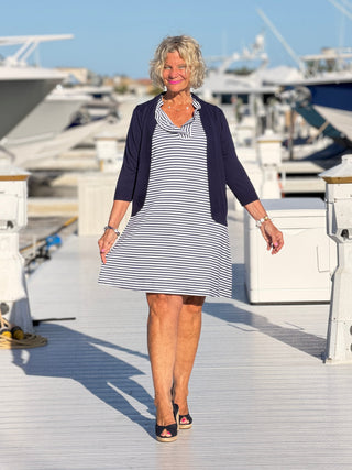 NAUTICAL NAVY SLEEVELESS RUFFLE DRESS LULU-B