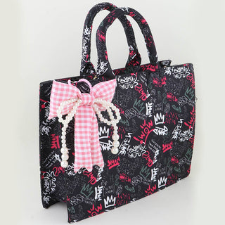 Pearled Plaid Ribbon Bag Charm