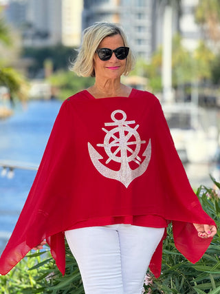 SWAROVSKI CRYSTAL RED ANCHOR STATEMENT TOP