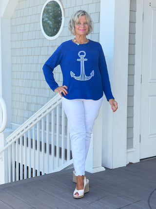 DOCKSIDE NAUTICAL COBALT STRIPE ANCHOR SWEATER LULU-B