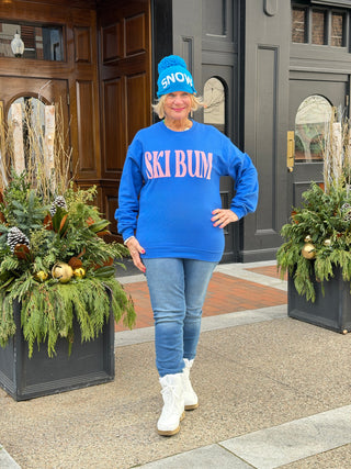 ROYAL BLUE SKI BUM Suede-Like Flocked Logo Heavyweight Sweatshirt Cathys Place