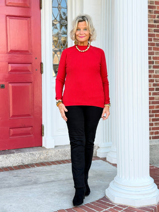 Ribbed Knit Mock Neck Sweater RED CHARLIE B