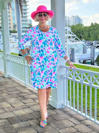 PINK PETALS  RUFFLE SLEEVE DRESS