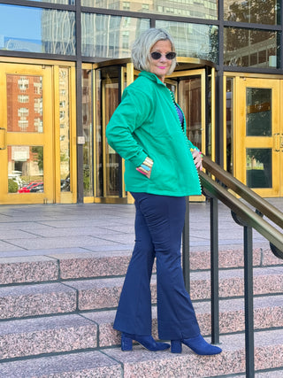 Crystal Zipper Cardigan with Collar Kelly Green