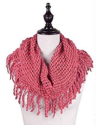Warm Solid Mini Tube Infinity Scarf With Fringes Cathys Place