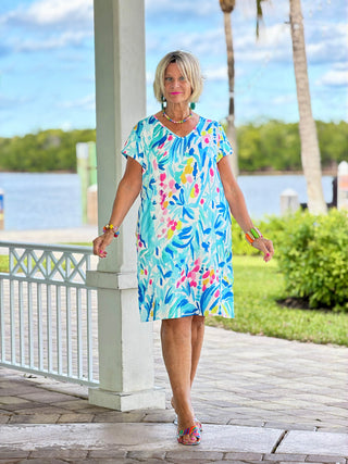 SPALSH OF OCEAN V NECK DRESS UPF +50 Cathys Place