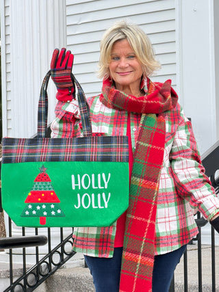 Holly Jolly Letter Christmas Tree Christmas Tote Bag Cathys Place