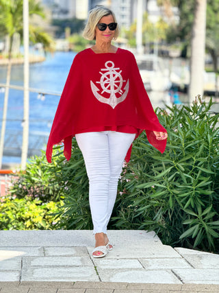 SWAROVSKI CRYSTAL RED ANCHOR STATEMENT TOP