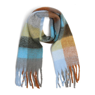 Multi-Color Plaid Oblong Scarf Shawl with Fringe Fashion City
