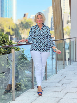 LULU B OCEAN TREASURES COLLAR SLEEVE TOP LULU-B