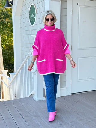 COLOR BLOCK FUCHSIA POCKET SWEATER