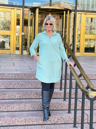 Lulu B Sage Textured Half Zipper Dress