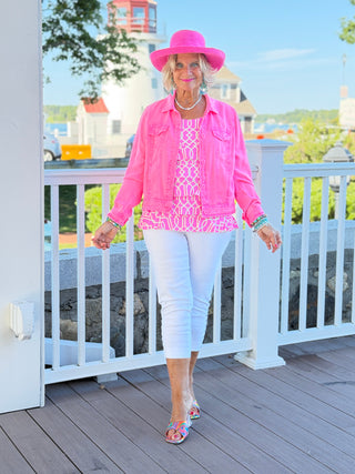 LULU B CHAMBRAY HOT PINK LINEN JACKET LULU b