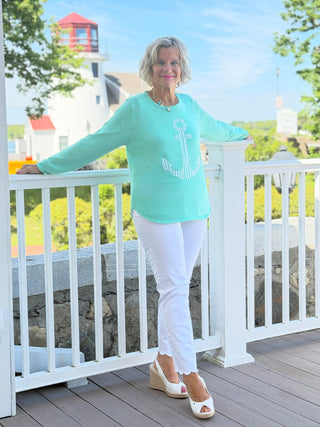 DOCKSIDE NAUTICAL SEAFOAM NAUTICAL STRIPE SWEATER LULU-B