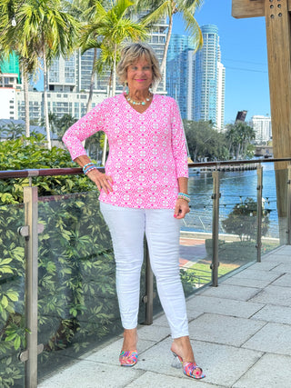 LULU B TROPIC PETALS V NECK TOP