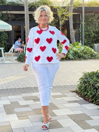 LULU B WHITE FUZZY HEART SWEATER
