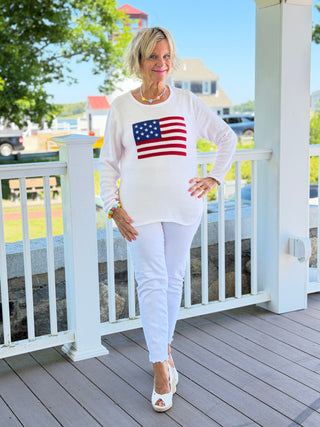 LULUB DOCKSIDE WHITE STAR FLAG SWEATER LULU-B