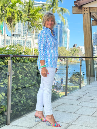 LULU B COASTAL BLOOM RUFFLE TOP