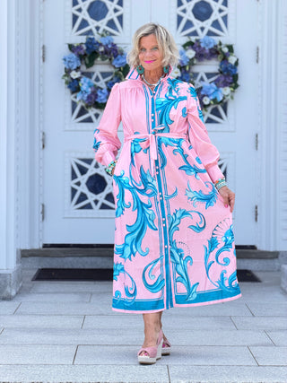 Elegant Floral Button-Down Maxi Dress with Belt CATHYS RESORTWEAR