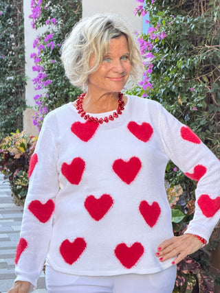 LULU B WHITE FUZZY HEART SWEATER