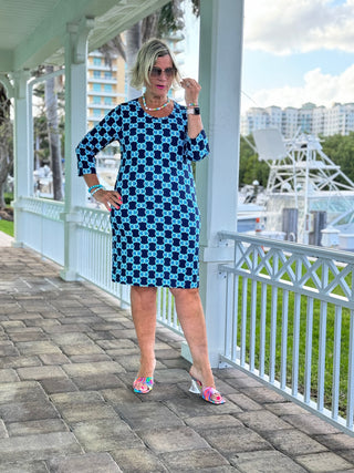 BLUE MEDALLION SLEEVE DRESS