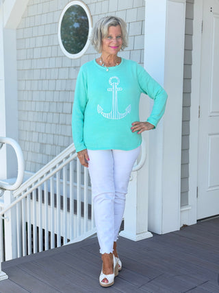 DOCKSIDE NAUTICAL SEAFOAM NAUTICAL STRIPE SWEATER LULU-B