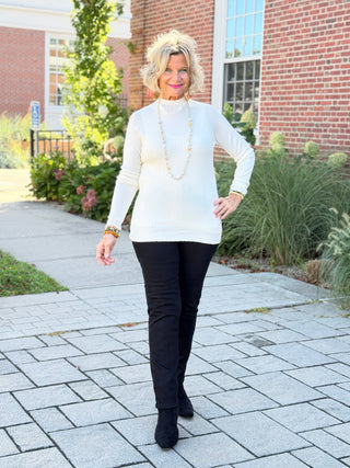 Ribbed Knit Mock Neck Sweater CREAM CHARLIE B